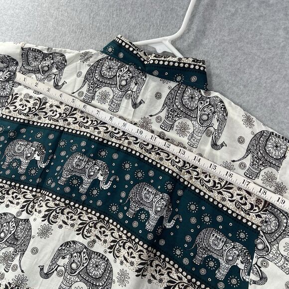 Sopheap Angkor Mens XL Elephant Print Green Ivory Button up Shirt woven - Picture 10 of 15